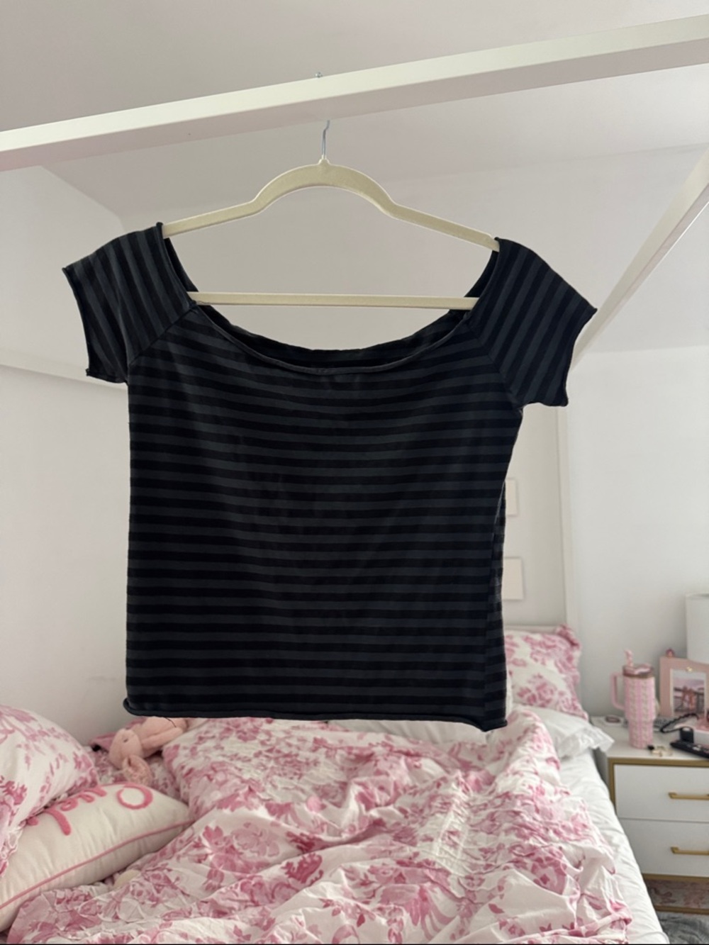 Brandy Melville Striped Off the Shoulder Cropped Shirt